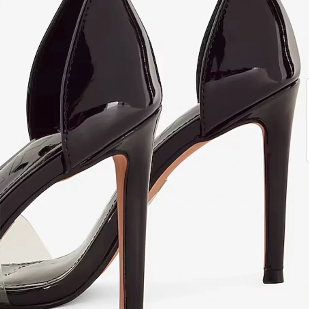 🖤 NWT Express Black Clear PVC Rhinestone Tie Stiletto Heels Size 10